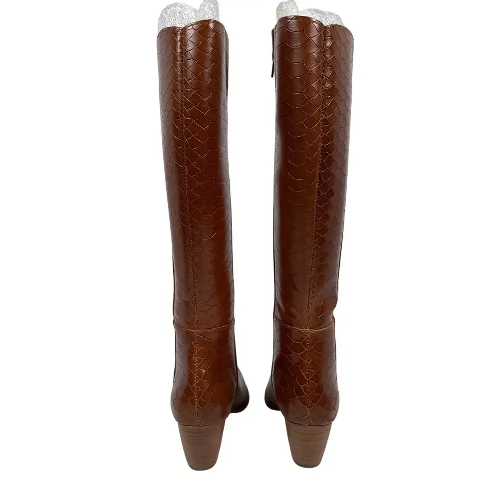 Matisse‎ Bruna Tall Boots Womens 7.5 M Leather Tobacco Crocodile Texture Zipper